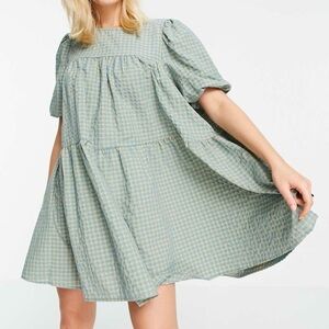 Gingham Puff Sleeve Babydoll Dress